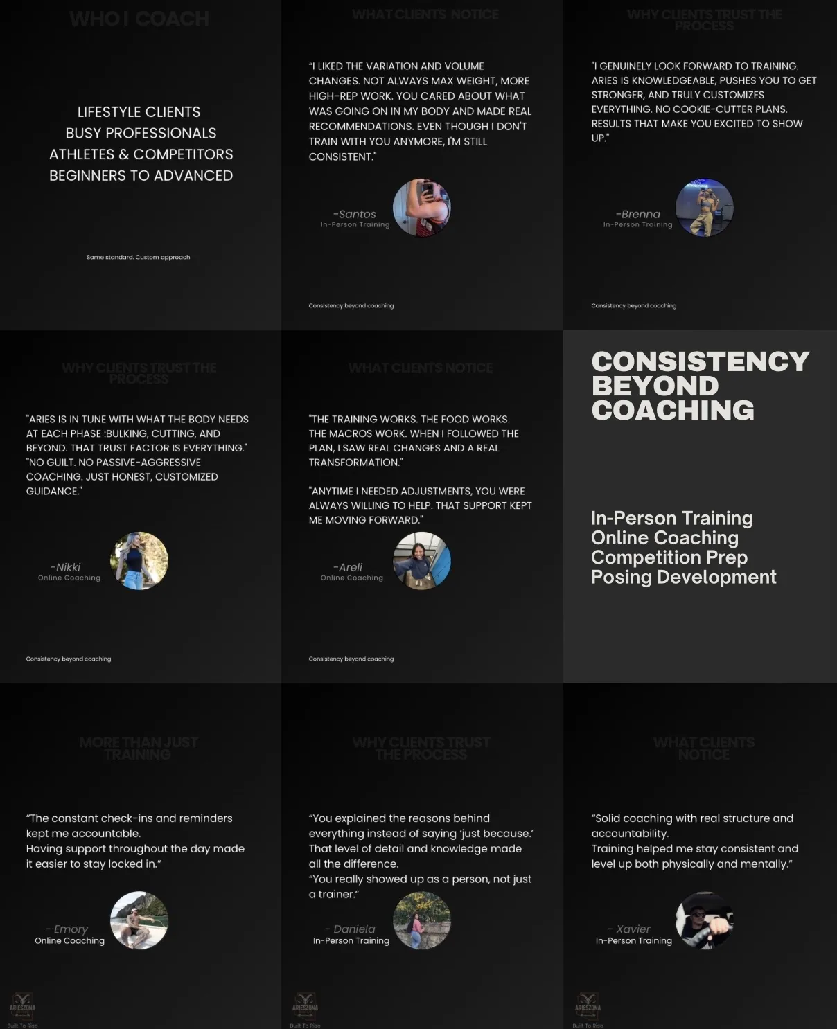 AZ BUILT Athletics client testimonials collage, part two